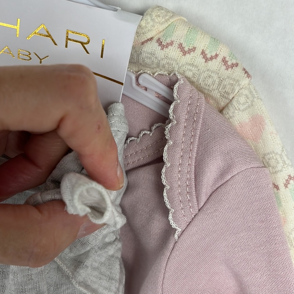 Tahari Baby 3 Piece Creeper Set Bodysuits Gray Rose Yellow Embroidered Solid - Picture 9 of 9